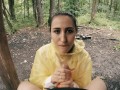 Black Lynn in Yellow Raincoat Sucking Cock in the Woods - Public Blowjob and Cum in Mouth