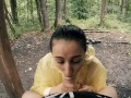 Black Lynn in Yellow Raincoat Sucking Cock in the Woods - Public Blowjob and Cum in Mouth