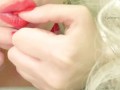 Sucking, licking, and tapping my long red fingernails! Big boobs teasing!