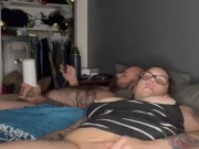 BBW stepmom MILF lovense lush 2 and max 2 couple play and missionary fuck side POV