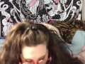 Busty chubby white girl loves sucking cock, deepthroating throatpie