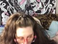Busty chubby white girl loves sucking cock, deepthroating throatpie