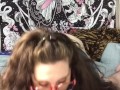 Busty chubby white girl loves sucking cock, deepthroating throatpie