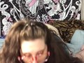 Busty chubby white girl loves sucking cock, deepthroating throatpie