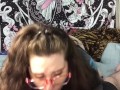 Busty chubby white girl loves sucking cock, deepthroating throatpie