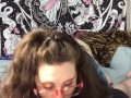 Busty chubby white girl loves sucking cock, deepthroating throatpie