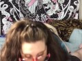 Busty chubby white girl loves sucking cock, deepthroating throatpie