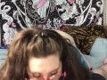 Busty chubby white girl loves sucking cock, deepthroating throatpie