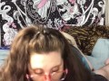 Busty chubby white girl loves sucking cock, deepthroating throatpie