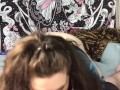 Busty chubby white girl loves sucking cock, deepthroating throatpie