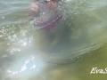 pissing and masturbating underwater at the sea public beach