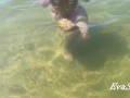 pissing and masturbating underwater at the sea public beach