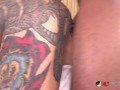 Big titty tattooed babe gets double stuffed by two BBCs