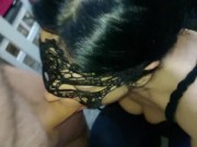 A beautiful brunette with big tits likes to stuff a thick cock down her throat