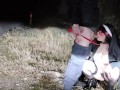 nun cosplay on leash receives hot cum on face on public road