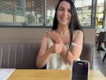 Eva cumming hard in public restaurant thru with Lovense Ferri remote controlled vibrator