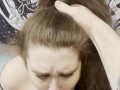 Showing daddy my pretty feet while deepthroating his cock, he fills my throat up with sticky hot cum