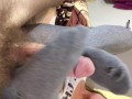 Gray cotton stockings fetish video with huge male orgasm ( At home, in bed, long blond hair, POV )