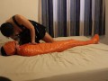 Femdom goddes plays with mummified chastity sissy slave
