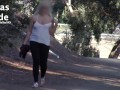 RISKY park flashing Girl jerks me off real quick! We got CAUGHT by a dog walker!