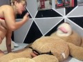 Horny college girl masturbates with her teddy bear and squirts 💦
