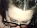 BBW with glasses deepthroats, sucks and swallows daddy’s cumload