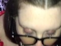 BBW with glasses deepthroats, sucks and swallows daddy’s cumload