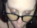 BBW with glasses deepthroats, sucks and swallows daddy’s cumload