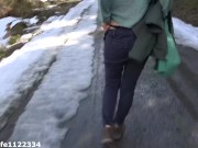 Hiking adventures flashing naked body and getting fucked in public park with cumshot on face POV