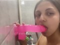Cute Latina with a Slutty face gives a BLOWJOB to her dildo