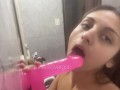 Cute Latina with a Slutty face gives a BLOWJOB to her dildo
