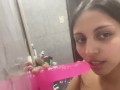 Cute Latina with a Slutty face gives a BLOWJOB to her dildo
