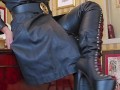 #shorts leather boots and coat outfit check