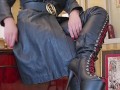#shorts leather boots and coat outfit check