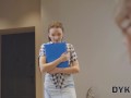 DYKE4K. Beautiful office workers use dildo and pussy licking for a lunch break