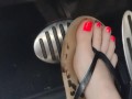 Hard driving (flipflops then kick em off & drive barefoot
