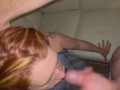 Slutty redhead stepsister gives me a sloppy deepthroat blowjob until I bust in her throat