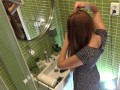 Cutest Redhead Petite Girlfriend does a Hairdo in the Bathroom No Panties No Bra in a Sexy Sundress