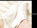 Pussy rubbing under pink panties with cute sneakers and feet teasing!