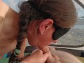 Pretty brunette sucks a stranger's cock while hiking and gets cum in her mouth