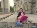 Public Agent Brunette discarded sex performer doll is fucked hard in public area