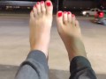 Wiggling my fresh pedicured toes at the store while a train passed by