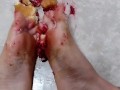 Smashing filled Dunkin donuts with my sexy long feet( multiple different fillings)