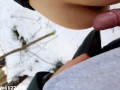 Amateur girl dreaming about quick fuck and deepthroat blowjob in public park in freezing winter cold