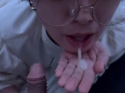 エロい鼻コキとノーハンドフェラも使いこなすメガネの変態彼女♡ cum in mouth glasses