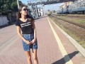 walks without panties at the train station