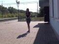 walks without panties at the train station