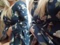 Public Squirt in a Dressing room, hot cute blonde milf
