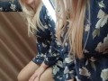 Public Squirt in a Dressing room, hot cute blonde milf