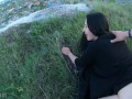 Very Public Risky Blowjob and Doggy Fuck with PAWG Goth Teen